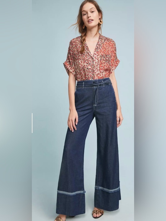 Pilcro and the Letterpress Denim - Anthropologie Pilcro and the Letterpress Dark Blue Wide-Leg Jeans, Size 26